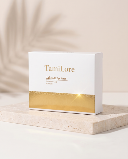 Editorial-Aufnahme der 24K Gold Augenpads Verpackung