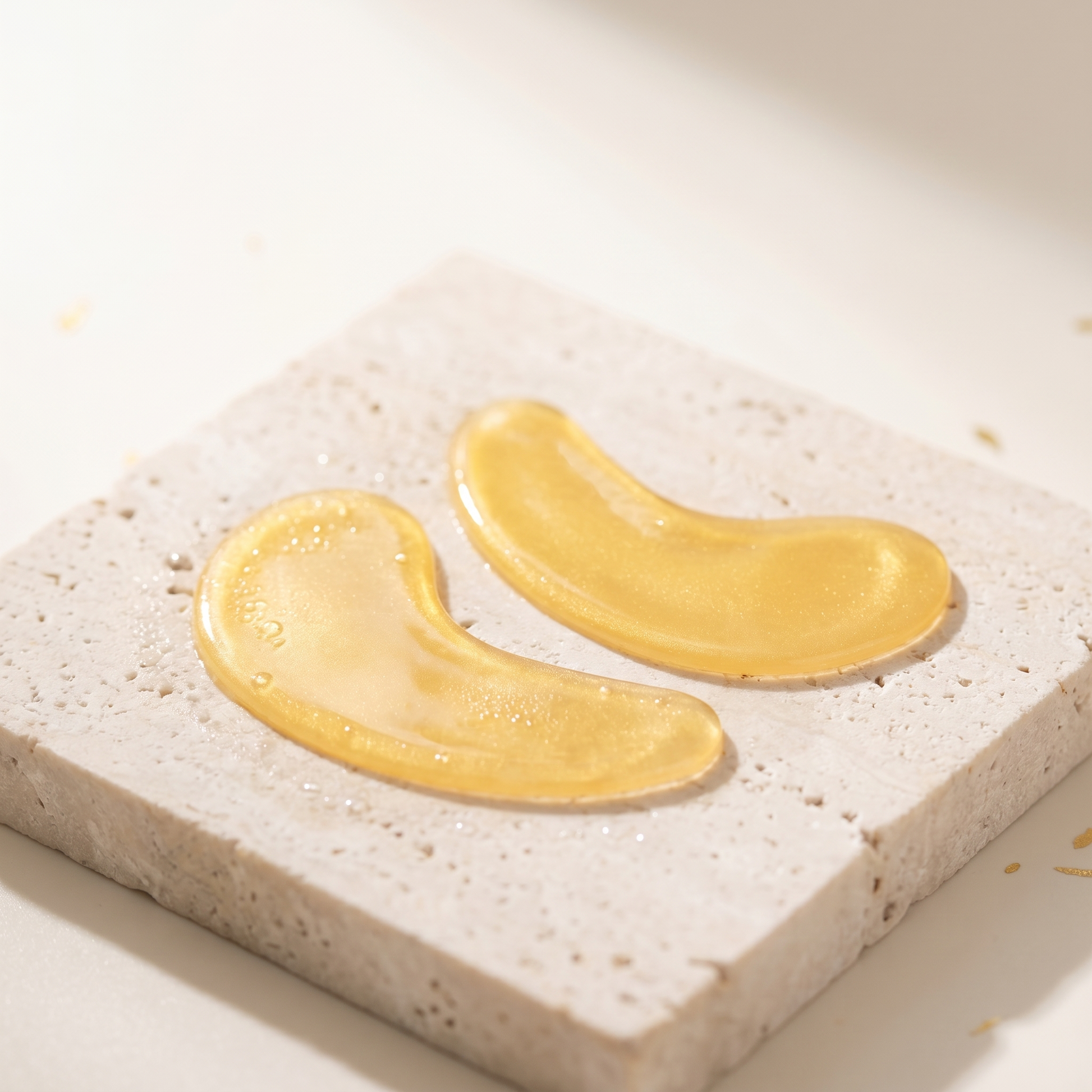 Makroaufnahme der Hydrogel-Pads mit Gold-Schimmer