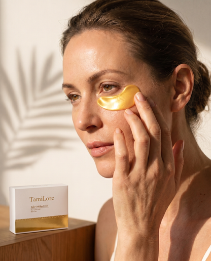 Anwendung: 24K Gold Augenpad wird unter dem Auge platziert