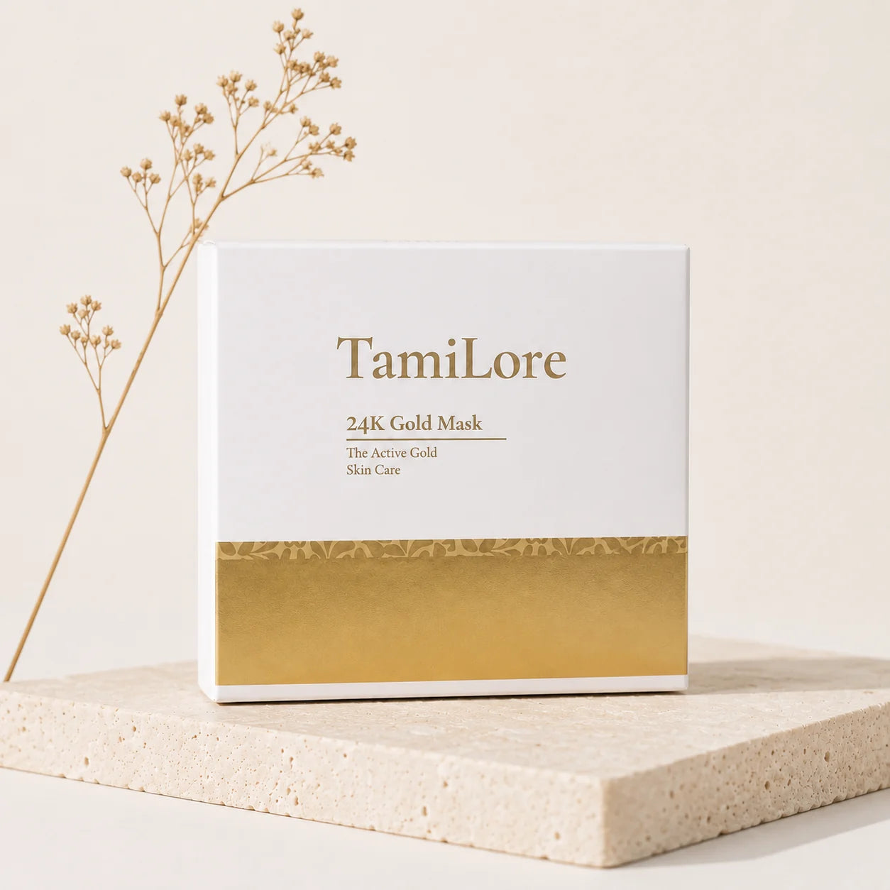 Editorial-Aufnahme der 24K Gold Kollagen Maske
